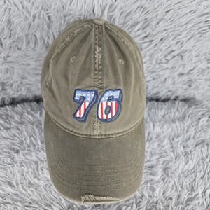Fossil OSFA Olive Green 76 USA Distressed Cotton‎ Tuck Strap With Slide Hat